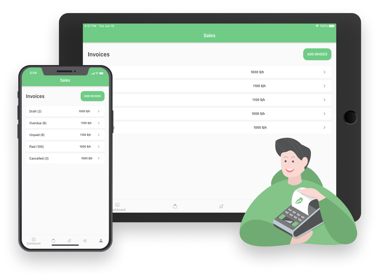 Bildschirmfoto von everbill — Invoice overview in the mobile and tablet app