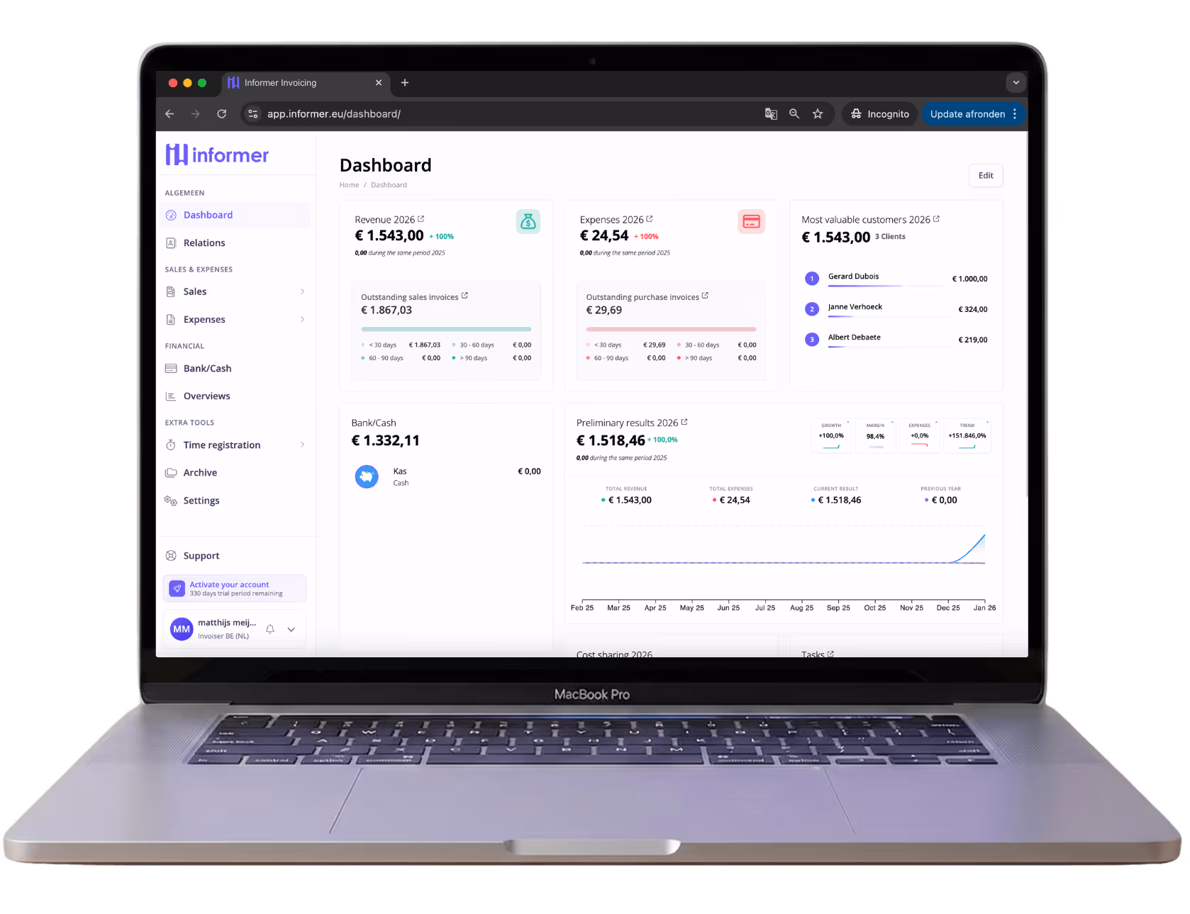 Bildschirmfoto von Informer Invoicing — Dashboard on laptop