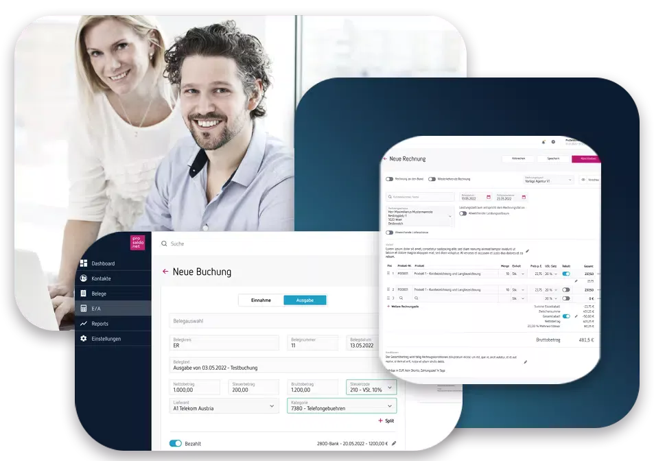 Bildschirmfoto von ProSaldo.net — Booking entry and invoice editor